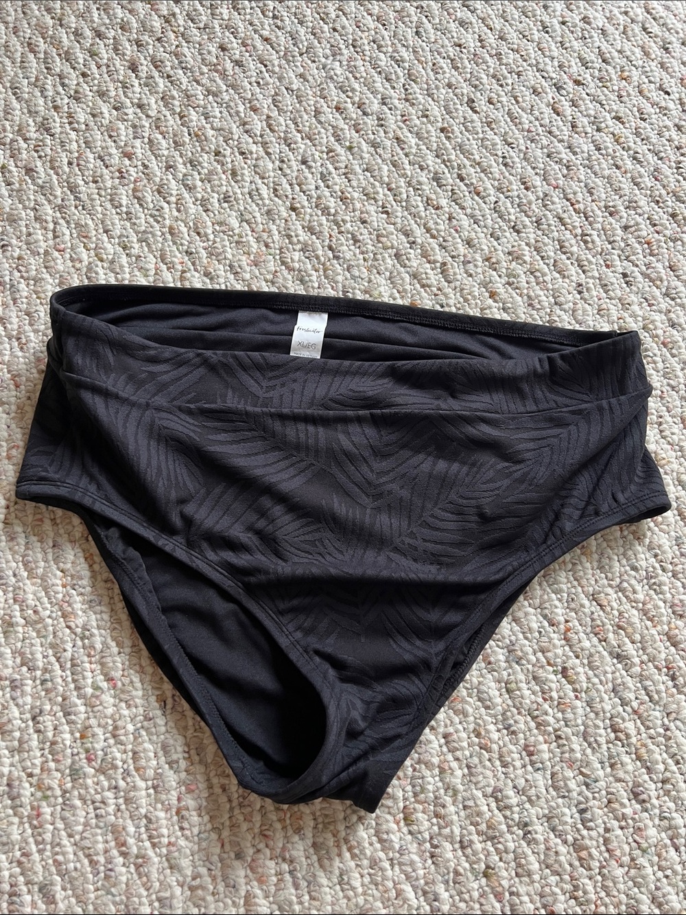 High-Waist Black Textured Swim Bottom